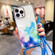 iPhone 14 Pro Gold Halo Marble Pattern Lanyard Phone Case - Blue