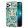 iPhone 14 Pro Electroplating Splicing Marble Flower Pattern TPU Shockproof Case with Rhinestone Ring Holder - Blue Flower