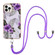 iPhone 14 Pro Electroplating Pattern IMD TPU Shockproof Case with Neck Lanyard - Purple Flower