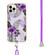 iPhone 14 Pro Electroplating Pattern IMD TPU Shockproof Case with Neck Lanyard - Purple Flower