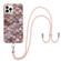 iPhone 14 Pro Electroplating Pattern IMD TPU Shockproof Case with Neck Lanyard - Pink Scales