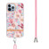 iPhone 14 Pro Flowers and Plants Series IMD TPU Phone Case with Lanyard - Pink Gardenia