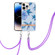 iPhone 14 Pro Flowers and Plants Series IMD TPU Phone Case with Lanyard - Blue Peony