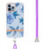 iPhone 14 Pro Flowers and Plants Series IMD TPU Phone Case with Lanyard - Blue Peony
