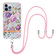 iPhone 14 Pro Flowers and Plants Series IMD TPU Phone Case with Lanyard - Purple Peony