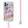 iPhone 14 Pro Flowers and Plants Series IMD TPU Phone Case with Lanyard - Purple Peony