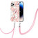 iPhone 14 Pro Electroplating Splicing Marble Flower Pattern TPU Shockproof Case with Lanyard - Pink Flower