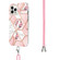 iPhone 14 Pro Electroplating Splicing Marble Flower Pattern TPU Shockproof Case with Lanyard - Pink Flower