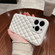 iPhone 14 Plus Rhombic Texture Lambskin Phone Case - White