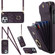 iPhone 15 Pro Max Rhombic Texture Card Bag Phone Case with Long Lanyard - Dark Purple