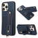 iPhone 15 Pro Max 03 RFID Card Bag Cowhide Texture PU Phone Case - Blue