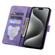 iPhone 15 Pro Max Cartoon Sakura Cat Embossed Leather Phone Case - Purple