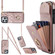 iPhone 15 Pro Rhombic Texture Card Bag Phone Case with Long Lanyard - Rose Gold