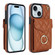 iPhone 15 Rhombic Texture Card Bag Phone Case with Long Lanyard - Brown