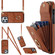 iPhone 15 Rhombic Texture Card Bag Phone Case with Long Lanyard - Brown