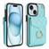 iPhone 15 Rhombic Texture Card Bag Phone Case with Long Lanyard - Mint Green