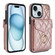 iPhone 15 Rhombic Texture Card Bag Phone Case with Long Lanyard - Rose Gold