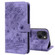 iPhone 15 Cartoon Sakura Cat Embossed Leather Phone Case - Purple