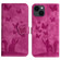 iPhone 15 Butterfly Cat Embossing Flip Leather Phone Case - Pink