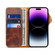 iPhone 15 Denior Oil Wax Cowhide Magnetic Button Genuine Leather Case - Brown