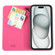 iPhone 15 Plus GEBEI Top-grain Horizontal Flip Leather Phone Case - Rose Red