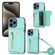 iPhone 15 Pro DF-09 Crossbody Litchi texture Card Bag Design PU Phone Case - Cyan