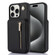 iPhone 15 Pro YM006 Skin Feel Zipper Card Bag Phone Case with Dual Lanyard - Black