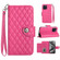 iPhone 15 Pro Max Rhombic Texture Flip Leather Phone Case with Lanyard - Rose Red