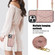 iPhone 14 Plus / 15 Plus Splicing Rhombic Texture Card Bag Phone Case with Long Lanyard - Rose Gold