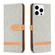 iPhone 16 Pro Color Block Denim Texture Leather Phone Case - Grey