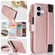 iPhone 16 Wristband Holder Zipper Purse RFID Leather Phone Case - Rose Gold