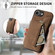 iPhone 16e Retro Leather Zipper Wallet Back Phone Case - Brown