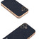 iPhone 16 ABEEL Electroplating Frame Cross Texture Genuine Leather Phone Case - Blue