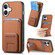 iPhone 16 Carbon Fiber Card Bag Fold Stand Phone Case - Brown