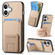 iPhone 16 Carbon Fiber Card Bag Fold Stand Phone Case - Khaki