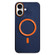 iPhone 16 Contrast Color Imitation Wood Texture MagSafe Phone Case - Navy Blue