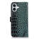 iPhone 16 Crocodile Top Layer Cowhide Leather Phone Case - Green