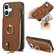 iPhone 16 Cross Leather Ring Vertical Zipper Wallet Back Phone Case - Brown