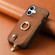 iPhone 16 Cross Leather Ring Vertical Zipper Wallet Back Phone Case - Brown