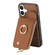 iPhone 16 Cross Leather Ring Vertical Zipper Wallet Back Phone Case - Brown