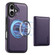 iPhone 16 Denior Carbon Fiber Texture Leather Card Bag MagSafe Phone Case - Purple