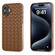 iPhone 16 Electroplated Frame Woven Texture PU Phone Case - Brown