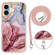 iPhone 16 Electroplating Marble Dual-side IMD Phone Case with Lanyard - Rose Red 014