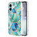 iPhone 16 Electroplating Splicing Marble Flower Pattern Dual-side IMD TPU Shockproof Phone Case - Blue