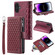 iPhone 16 Grid Texture Zipper Leather Phone Case with Lanyard - Wine Red