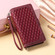 iPhone 16 Grid Texture Zipper Leather Phone Case with Lanyard - Wine Red