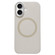 iPhone 16 Metal Frame Liquid Silicone MagSafe Phone Case - Milk Tea White