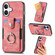 iPhone 16 Retro Skin-feel Ring Card Wallet Phone Case - Pink
