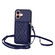iPhone 16 Rhombic Texture Card Bag RFID Phone Case with Long Lanyard - Blue