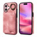 iPhone 16 Skin Feel Card Bag Phone Case with Ring Buckle - Rose Gold
